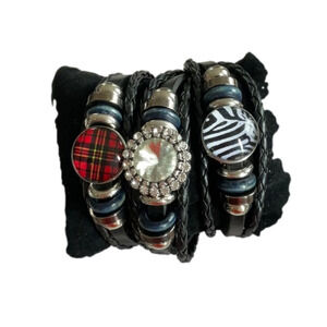 Set of 3 Black Leather Gingersnaps Bracelets